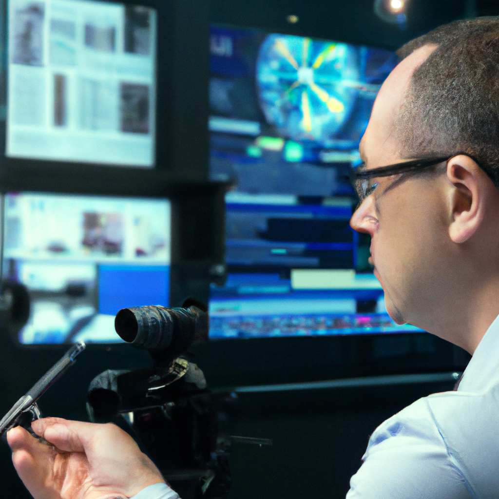 AI-generated modern newsroom with students practicing journalism